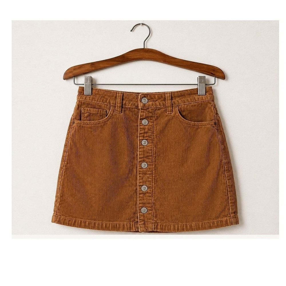 Hollister Brown Corduroy Mini Skirt Ultra High Rise Button Front Size 5 W27